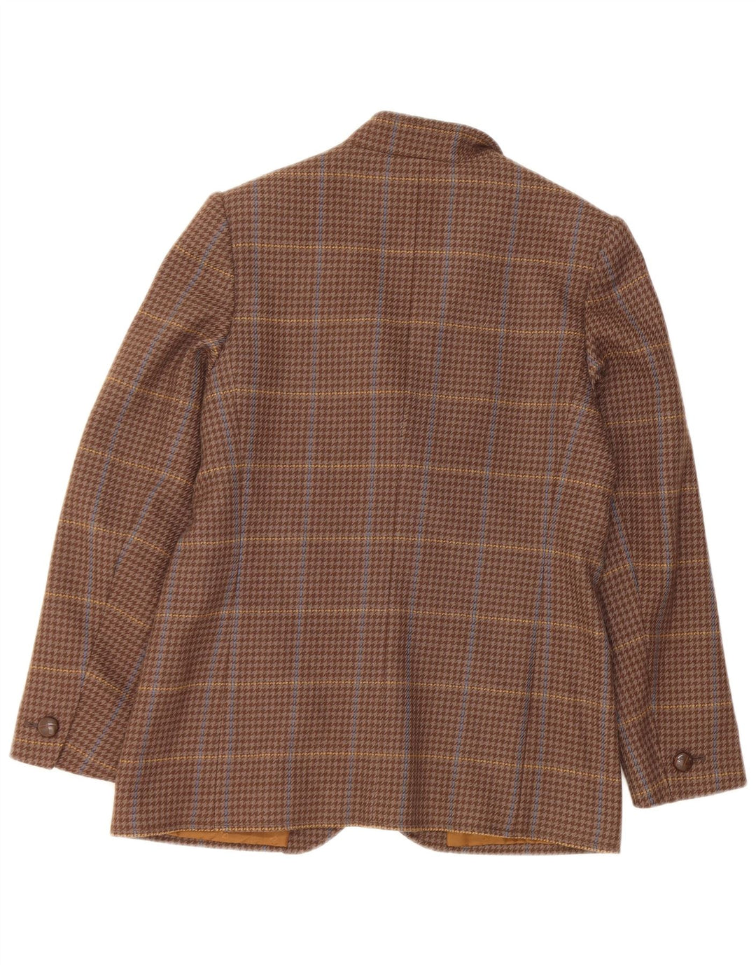 vintage Femme 2 Bouton Blazer Veste UK 10 Petite Laine à Carreaux Marron
