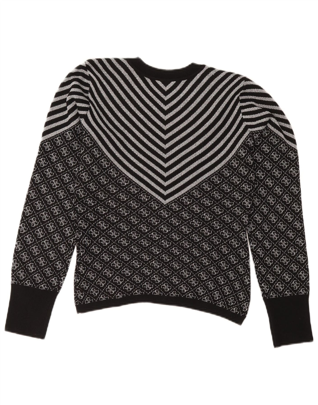 GUESS Pull ras du cou pour femme UK 6 XS Noir Chevron Polyester