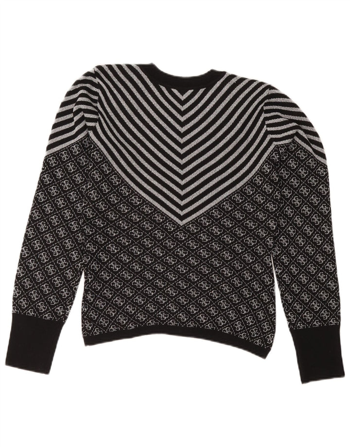 GUESS Pull ras du cou pour femme UK 6 XS Noir Chevron Polyester