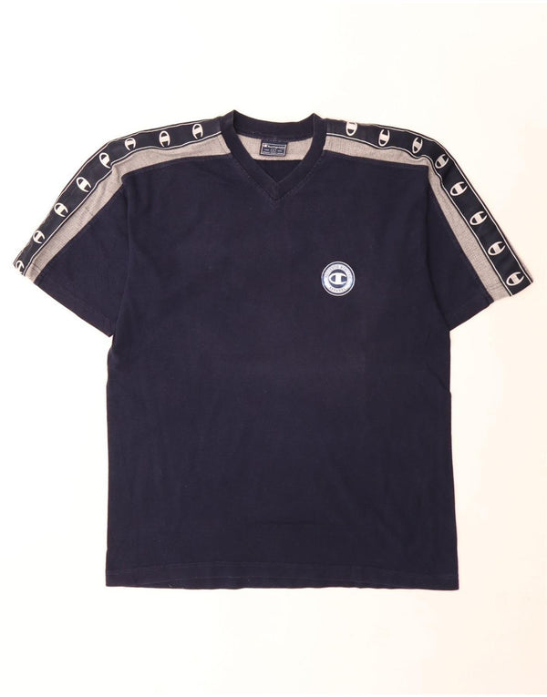 Champion T-Shirt Graphique Homme Grand Bleu Marine Colorblock Coton