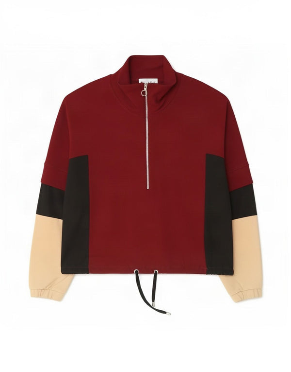 Zara Womens Zip Neck Pullover Tracksuit Top UK 14 Medium Burgundy