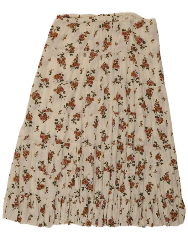 vintage Femmes Taille Haute Jupe À Volants W36 XL Blanc Floral