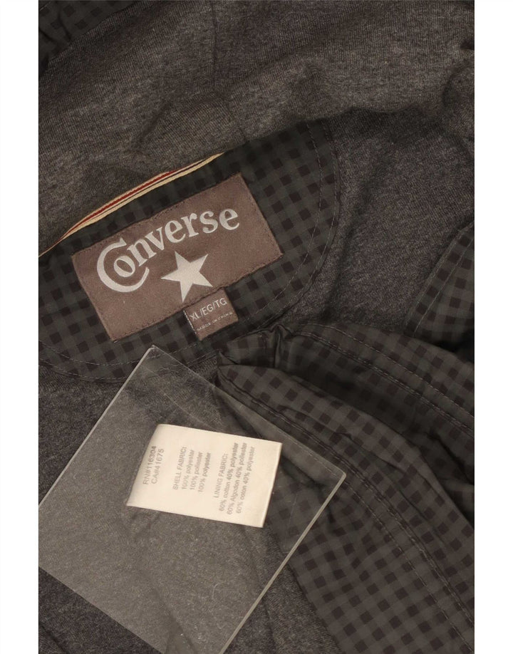 Converse Veste coupe-vent à capuche pour homme UK 42 XL Gris Vichy Polyester