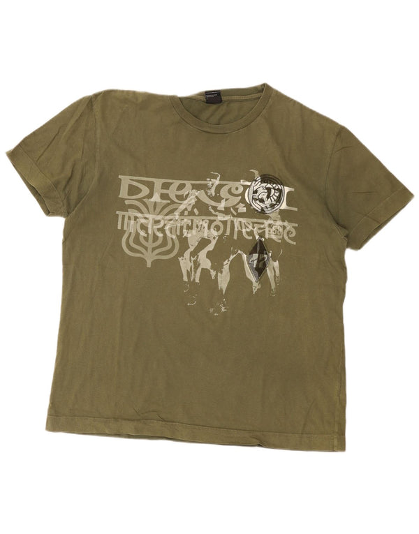 Diesel T-Shirt Graphique Top XL Kaki Coton Homme