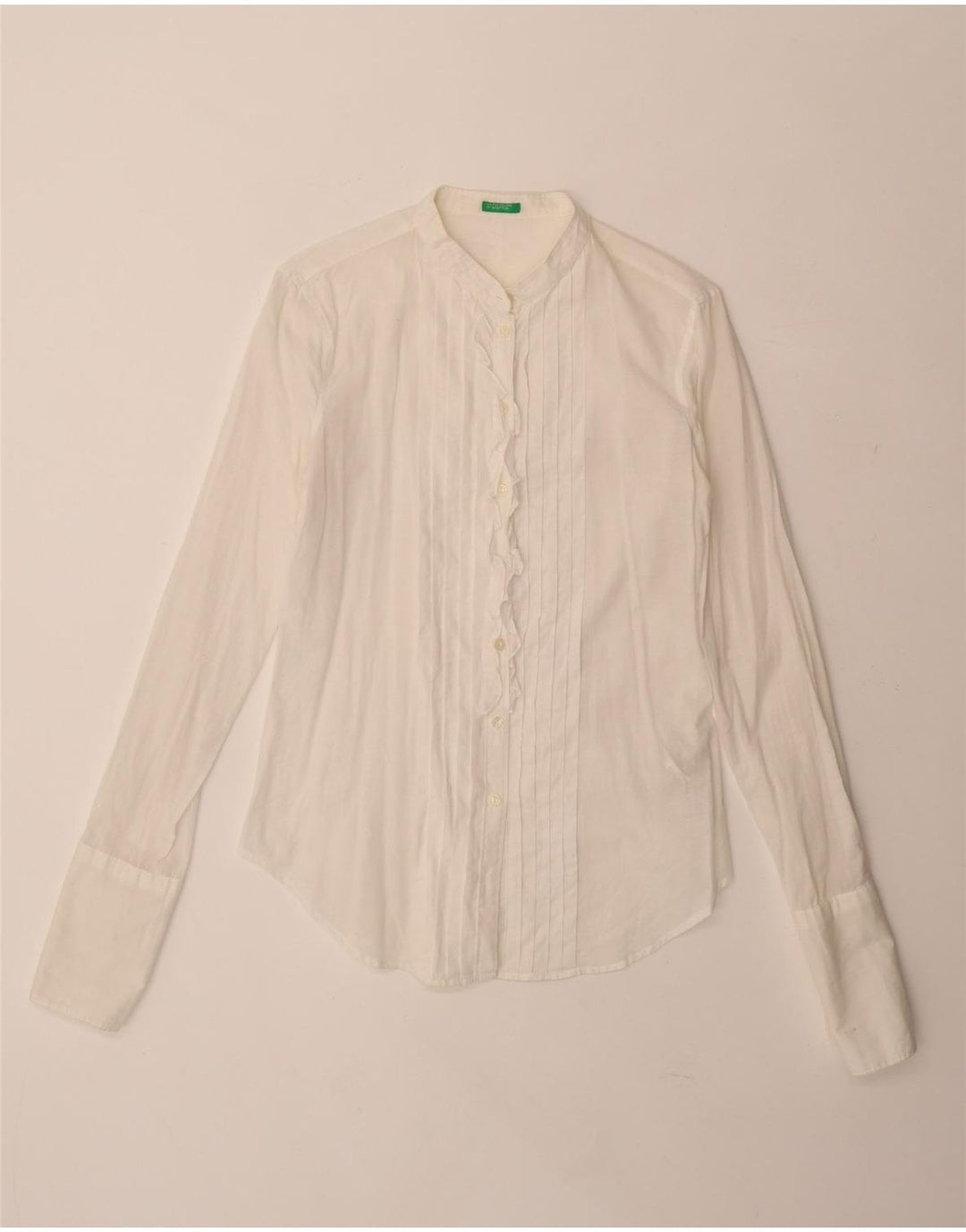 Benetton Chemise formelle à volants sur le devant pour femme UK 10 Petit coton blanc