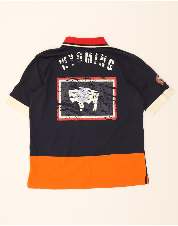 FILA Mens Graphic Polo Shirt Medium Navy Blue Colourblock Cotton Vintage Fila and Second-Hand Fila from Messina Hembry 