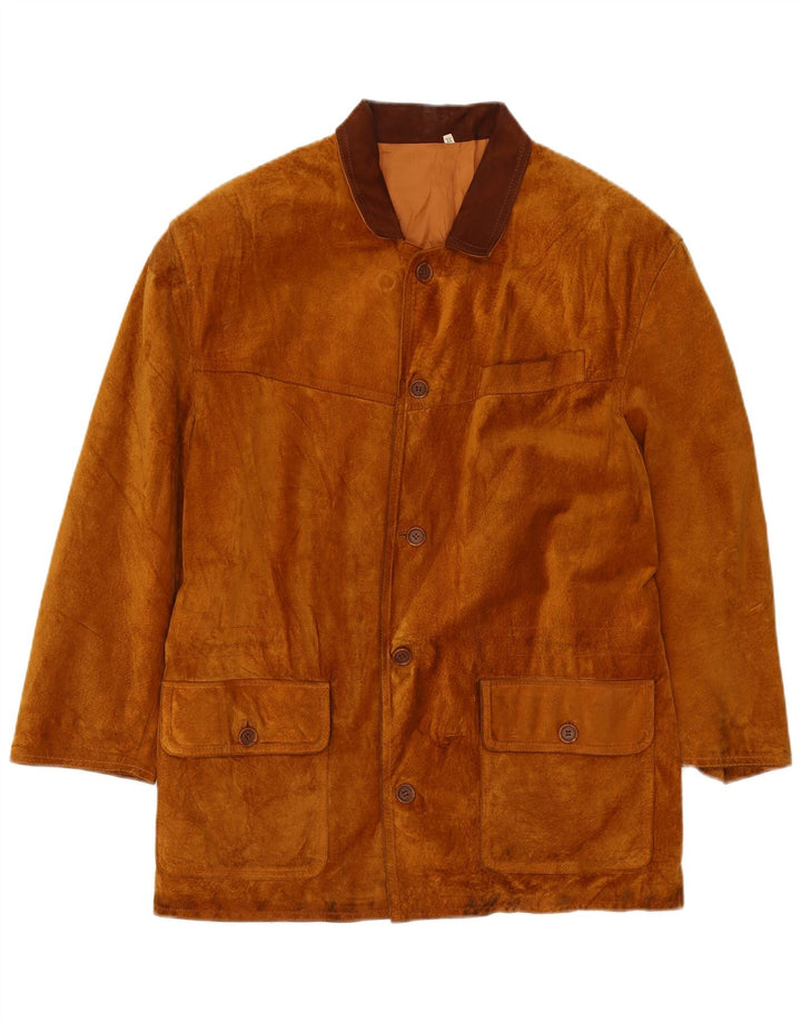 vintage Mens Suede Overcoat UK 42 XL Cuir Marron