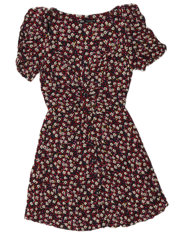 Zara Femme Robe Chemise UK 6 XS Polyester Floral Multicolore