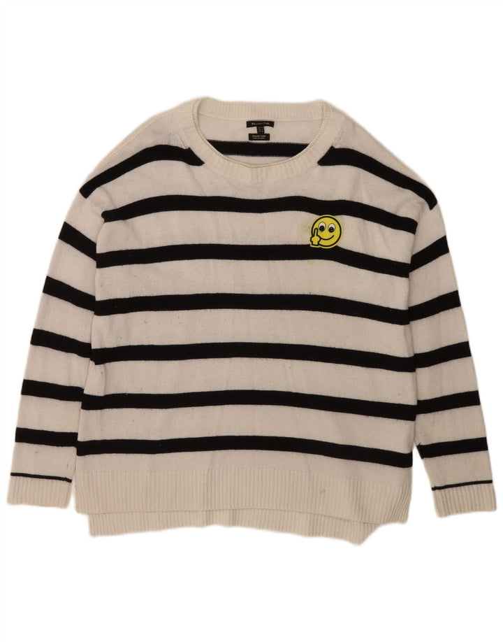 Massimo Dutti Pull Col Bateau Homme Rayé Blanc Moyen Viscose