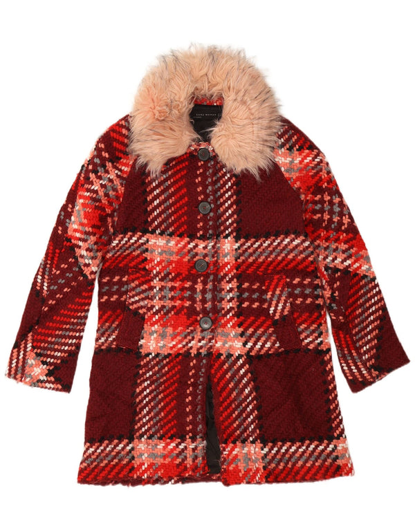 Zara Womens Pardessus UK 6 XS Rouge à Carreaux