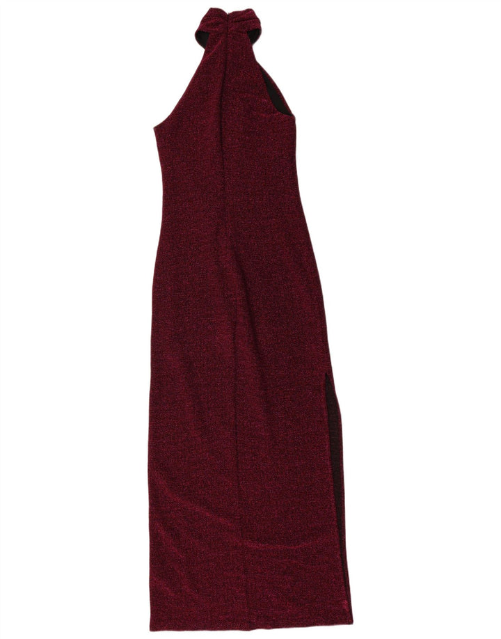 vintage Femmes Maxi Halter Robe UK 8 Petit Marron Moucheté Polyester