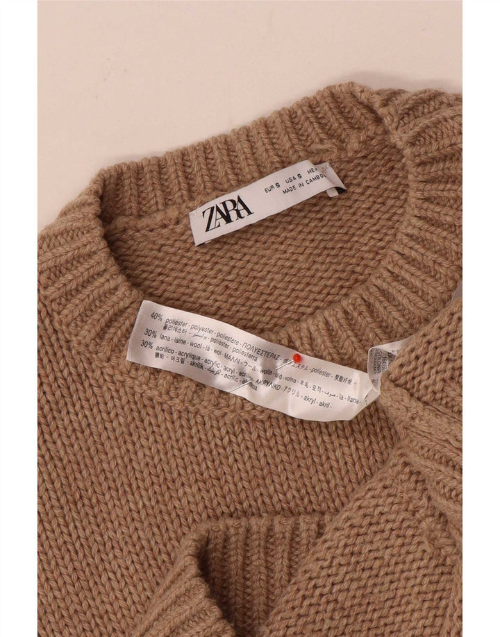 Zara Pull surdimensionné à col rond pour femme UK 10 Petit Marron Polyester