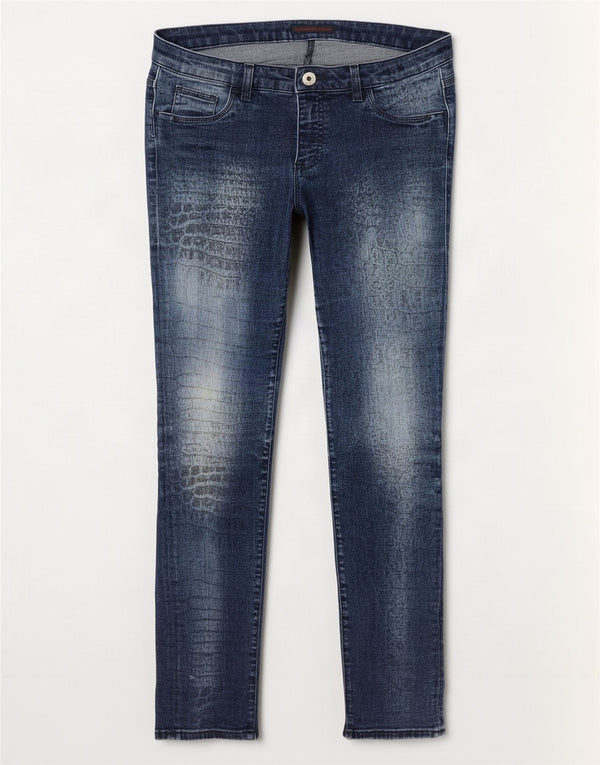 Femme Trussardi Jean Skinny W34 L31 Bleu Marine Imprimé Animal