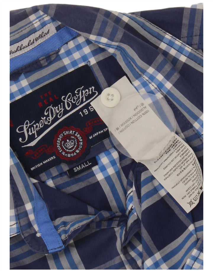 SUPERDRY Chemise à Manches Courtes Homme Petit Carreau Bleu Marine Coton