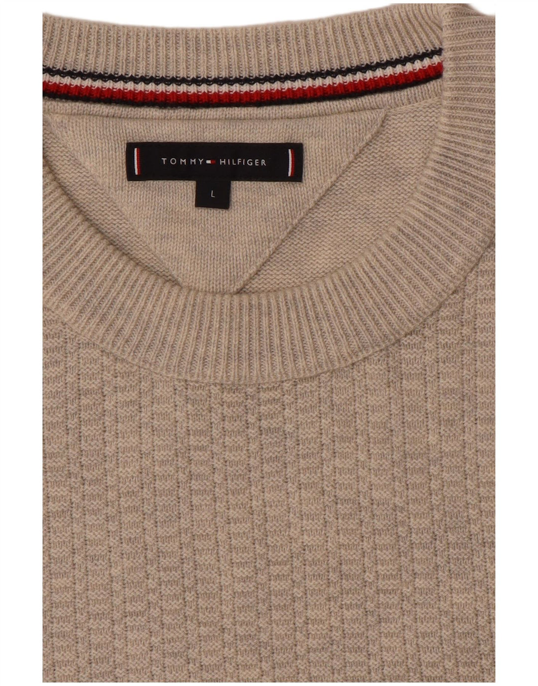 Tommy Hilfiger Pull à col rond pour homme Large Beige