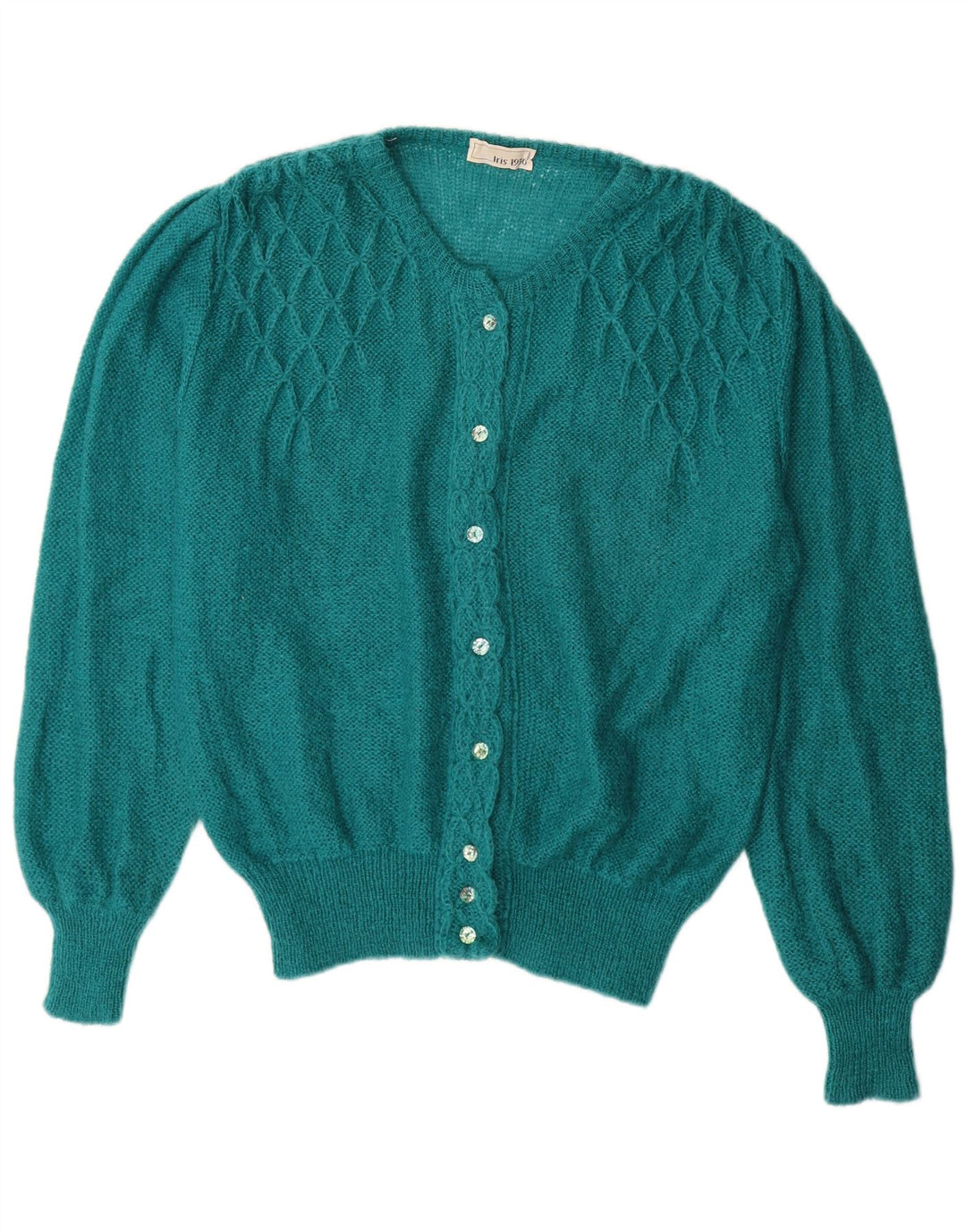 VINTAGE Pull Cardigan Femme UK 14 Grand Mohair Vert