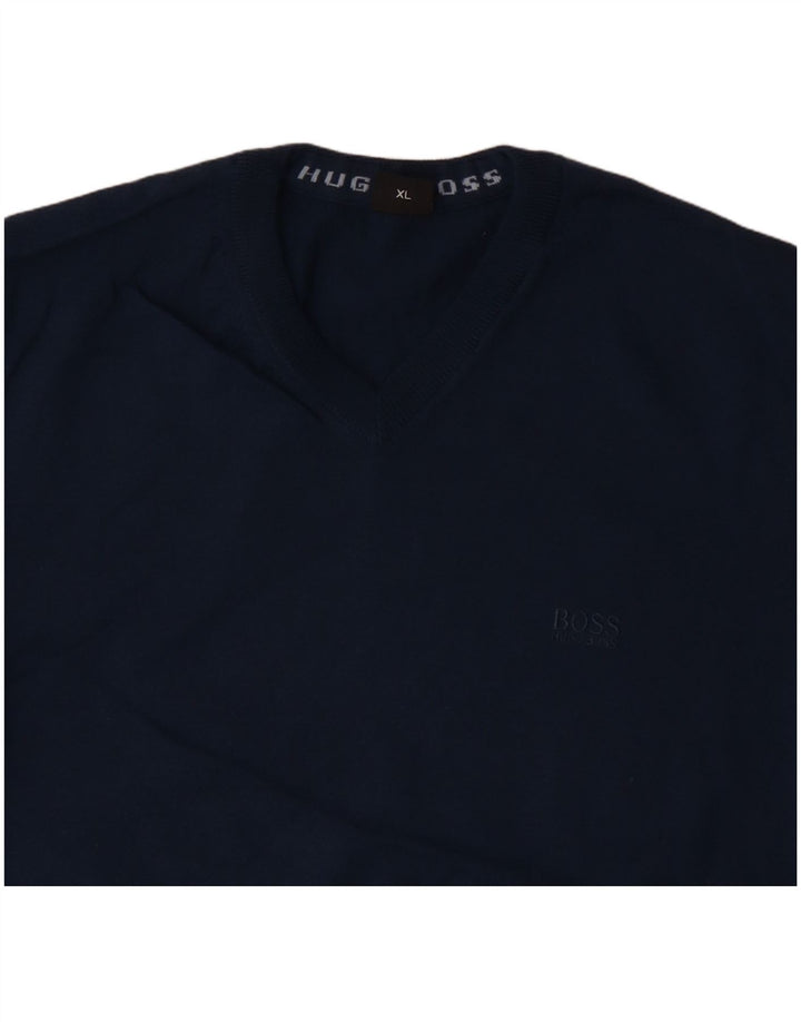 HUGO BOSS Homme Pull Col V XL Bleu Marine Laine