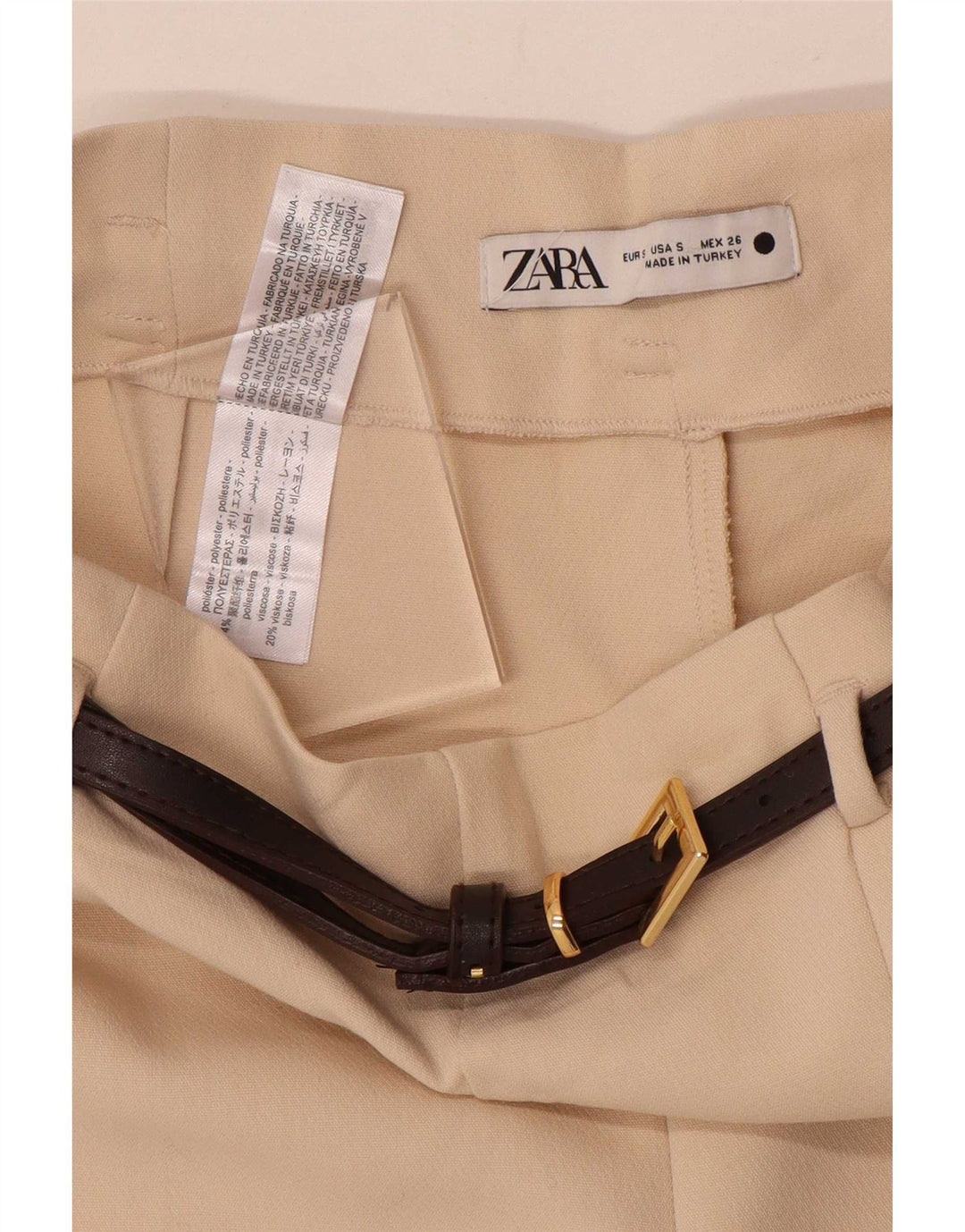 Zara Pantalon court à jambe large pour femme Petit W26 L25 Beige Polyester