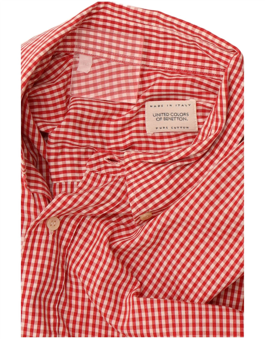 BENETTON Chemise à manches courtes homme en coton vichy rouge moyen