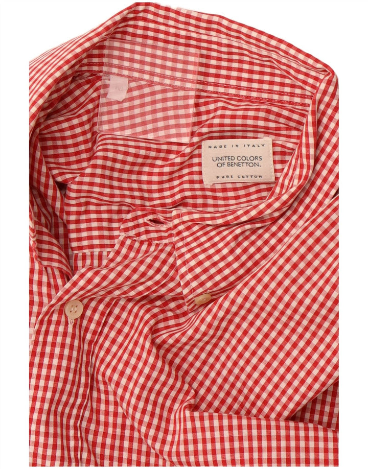 BENETTON Chemise à manches courtes homme en coton vichy rouge moyen