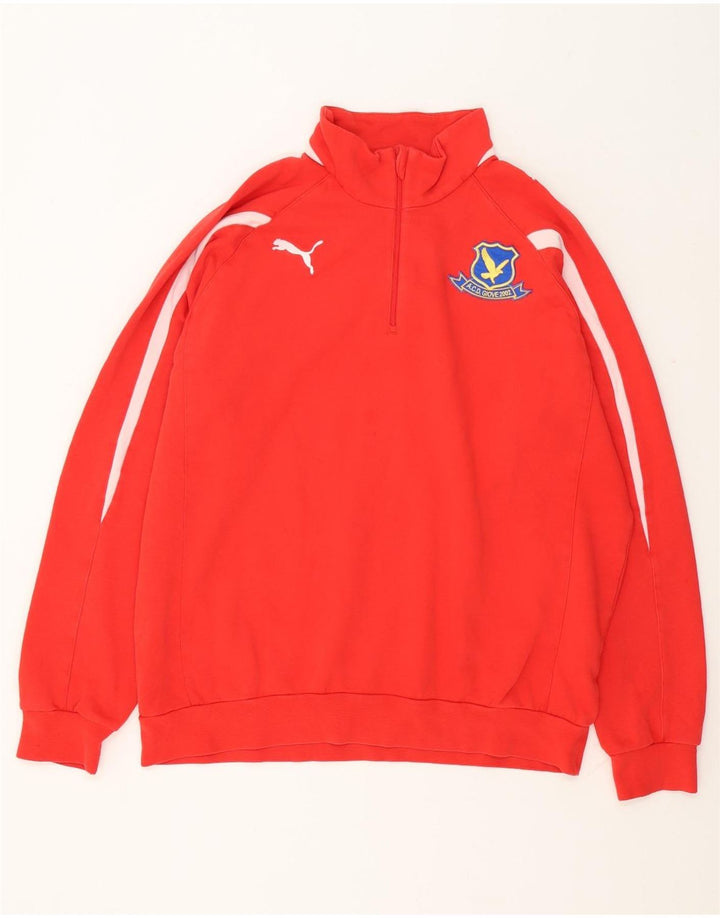 Puma Sweat-shirt à col zippé pour homme en coton color block Rouge Taille L