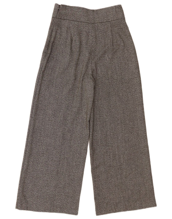 Zara Pantalon décontracté taille haute pour femme, jambe large, XS W24 L25, gris à chevrons