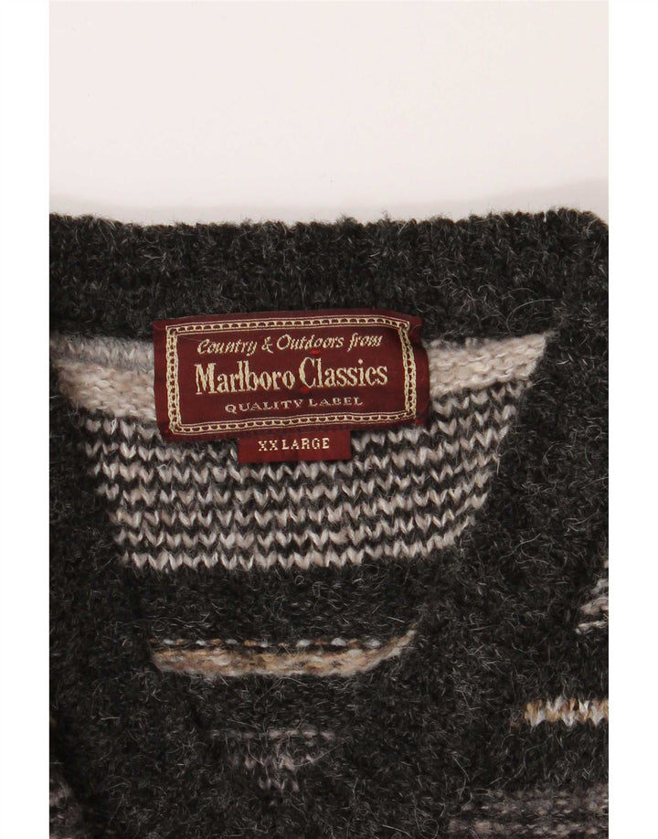 Marlboro Classics Pull col V pour homme 2XL en laine rayée grise