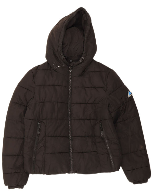Superdry Veste matelassée à capuche pour femme UK 14 Large Noir Polyester