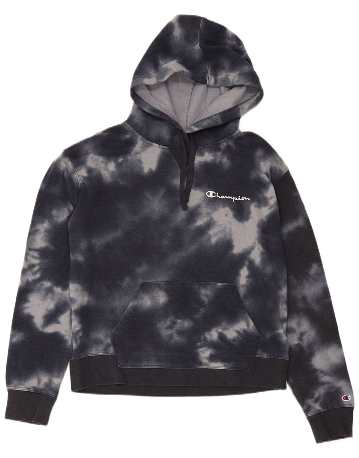 Champion Sweat à capuche court pour femme UK 44 en coton tie-dye noir moyen