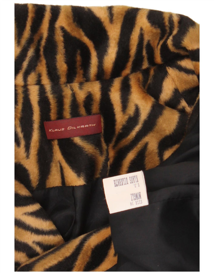 VINTAGE Femme 2 Bouton Blazer Veste EU 36 Petit Imprimé Animal Brun