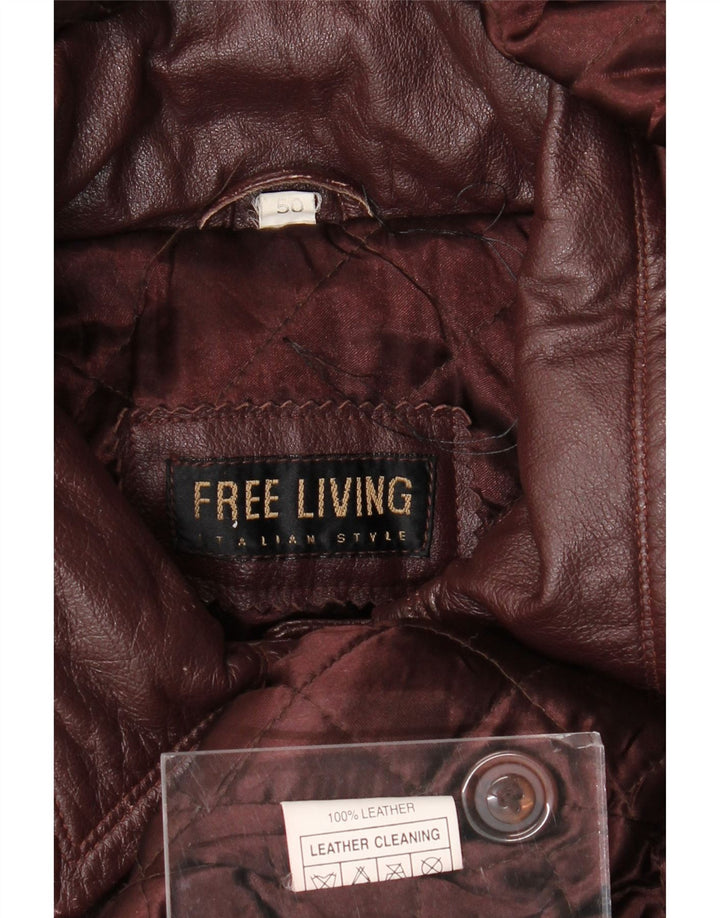 Manteau en cuir à capuche surdimensionné pour femme vintage IT 50 XL Cuir marron