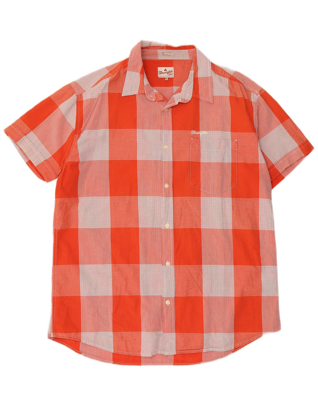 Wrangler Chemise à manches courtes pour homme Coupe régulière 2XL Orange à carreaux en coton