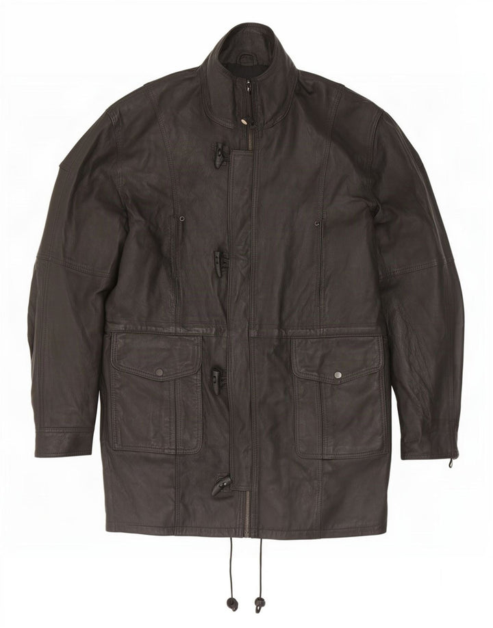 veste en cuir Duffle homme vintage UK 42 XL Noir