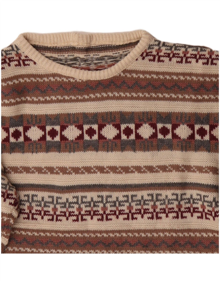 vintage Mens Crew Neck Jumper Pull Moyen Multicolore Géométrique