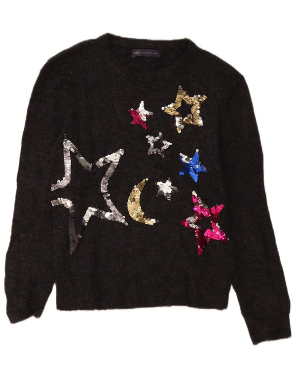Marks & Spencer Pull graphique à col bateau pour femme UK 10 Petit Gris
