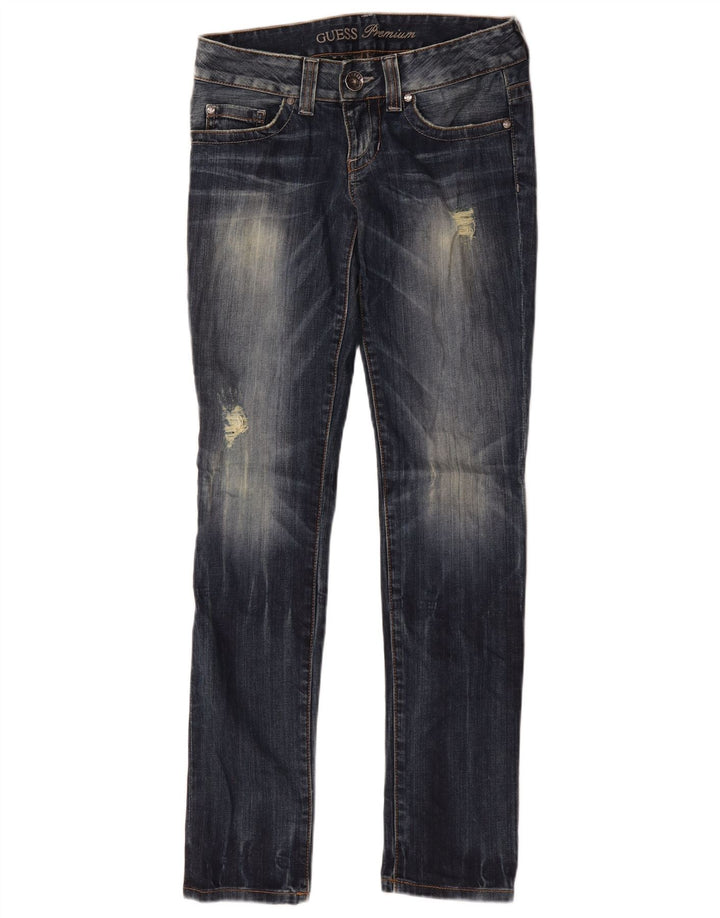 Guess Jean Slim Déchiré Femme W29 L32 Bleu Coton