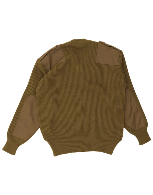 vintage Homme Militaire Col V Pull Pull Kaki Moyen