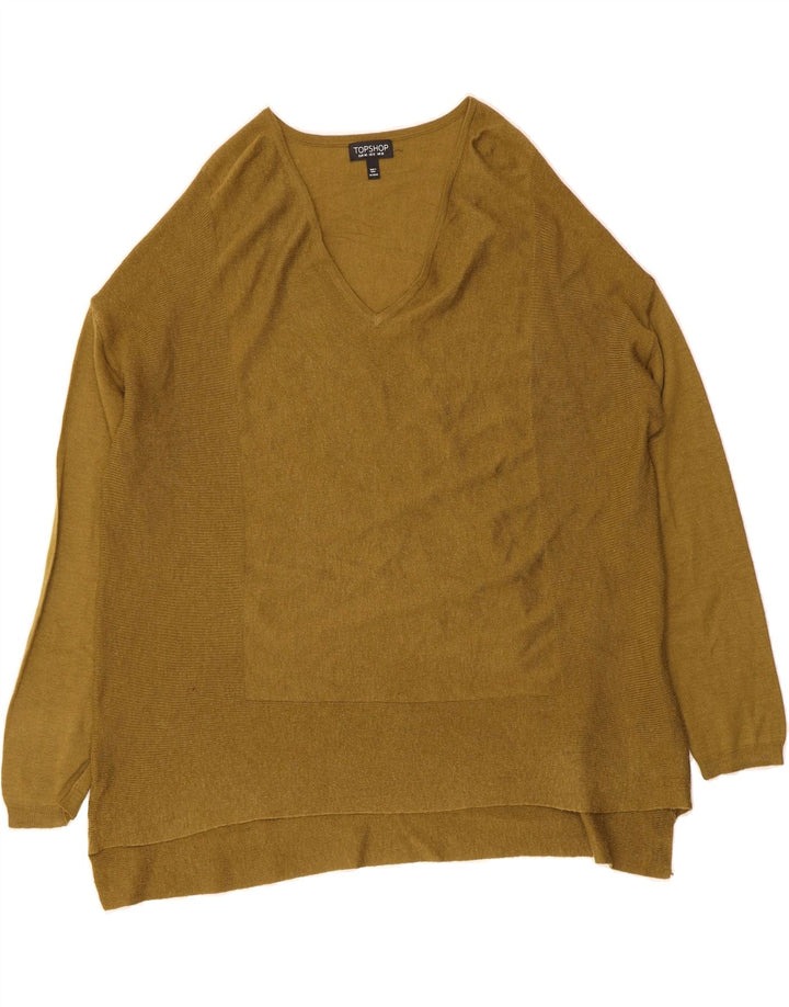TOPSHOP Womens Oversized V-Neck Jumper Sweater UK 12 Medium Khaki Vintage Topshop and Second-Hand Topshop from Messina Hembry 