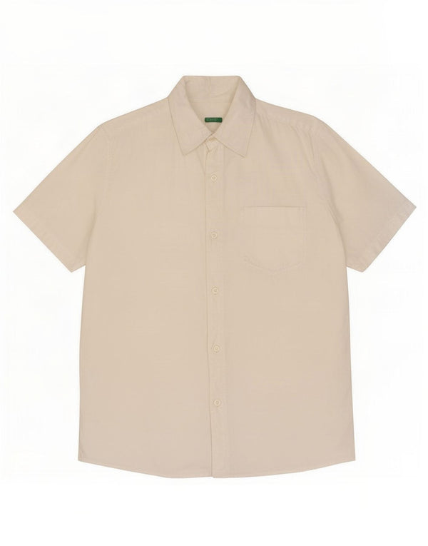 Benetton Mens Short Sleeve Shirt Medium White Cotton