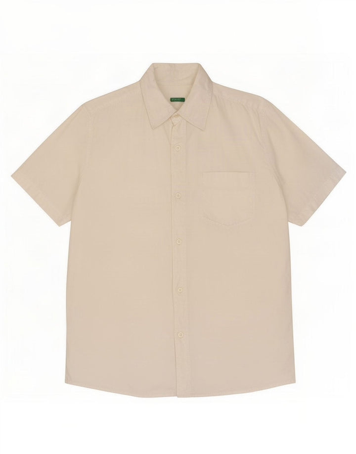 Benetton Chemise à Manches Courtes Homme Blanc Moyen Coton