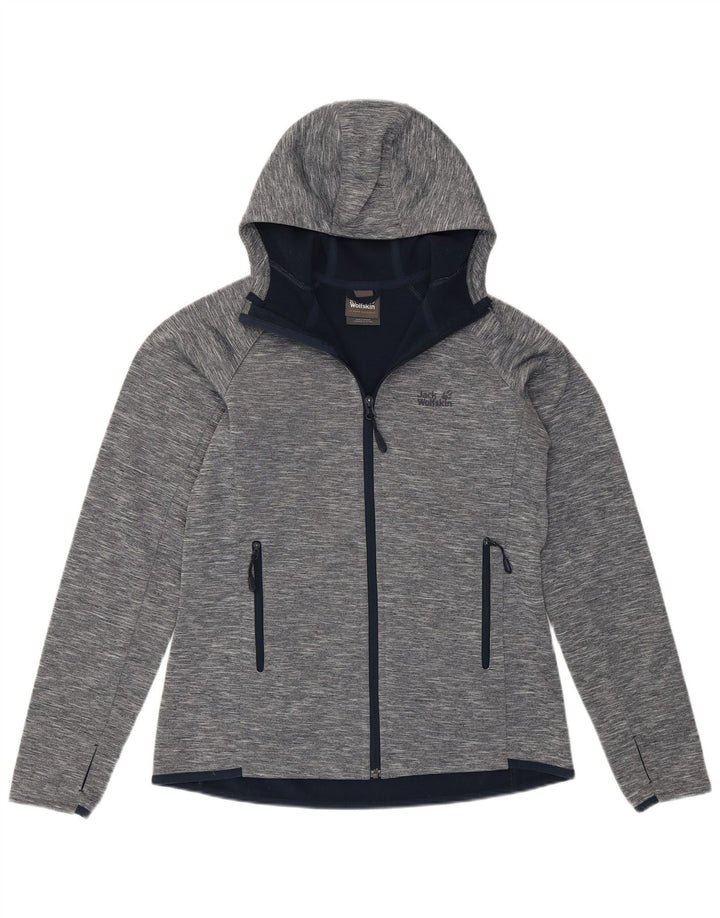 Jack Wolfskin Pull à capuche zippé pour femme UK 12 Polyester moucheté gris moyen