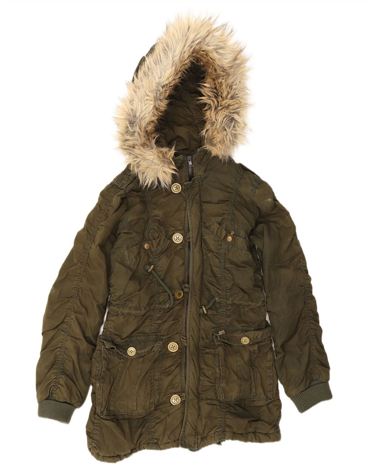 Miss Sixty Parka à capuche pour femme UK 12 en coton kaki moyen