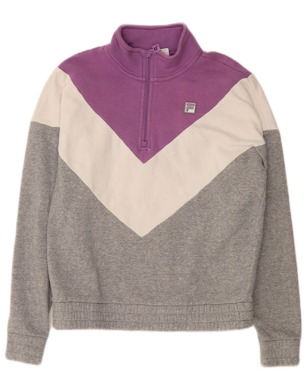FILA Sweat-shirt 1/4 zippé pour femme UK 14 Gris moyen Colorblock Coton