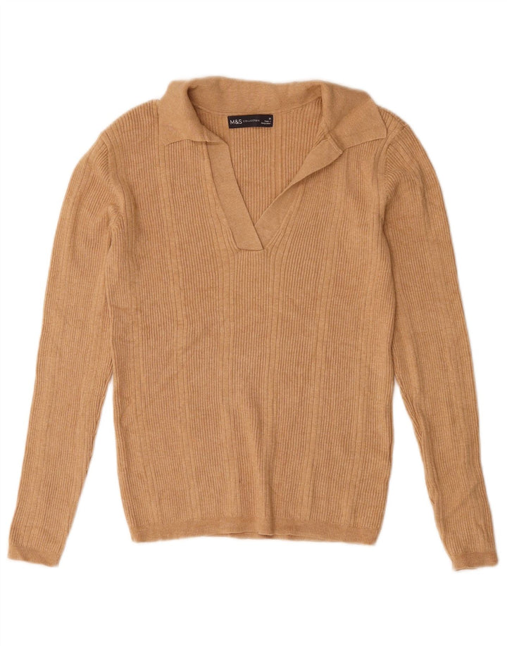 Marks & Spencer Pull surdimensionné à col polo pour femme UK 10 Petit Beige