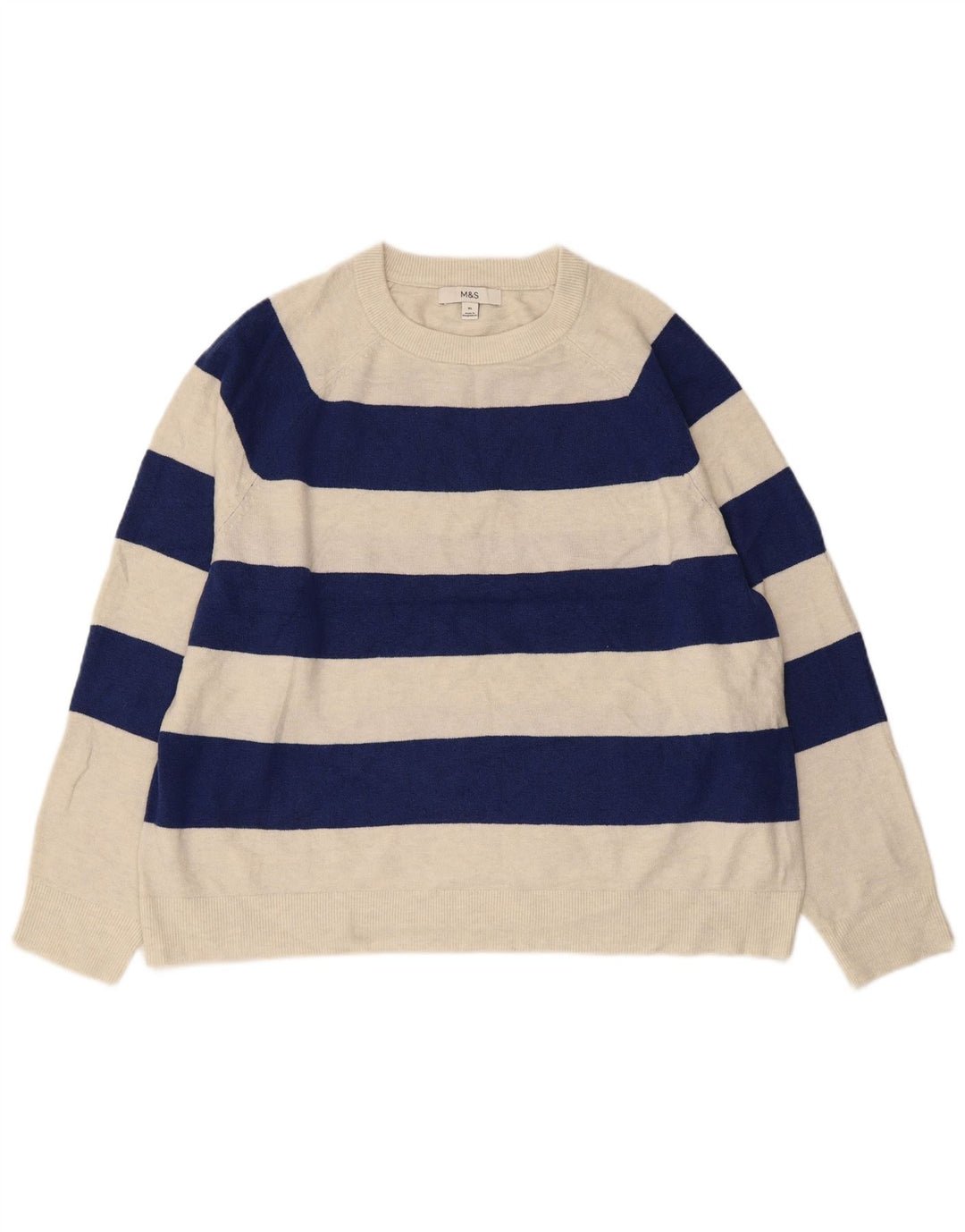 MARKS & SPENCER Pull col rond pour femme UK 18 XL Bleu marine rayé