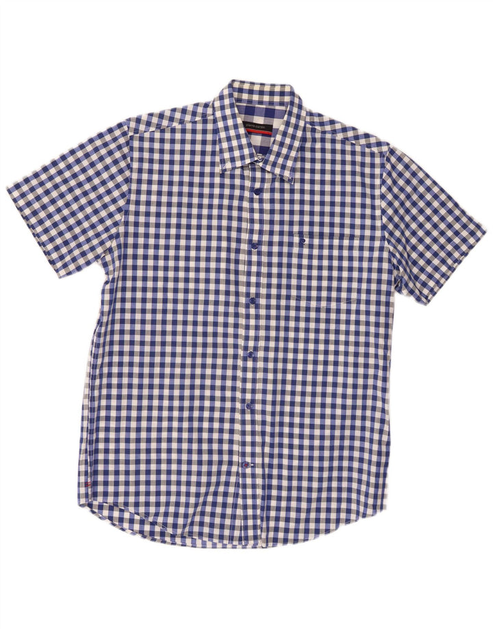 Pierre Cardin Chemise à manches courtes pour homme en coton vichy bleu moyen