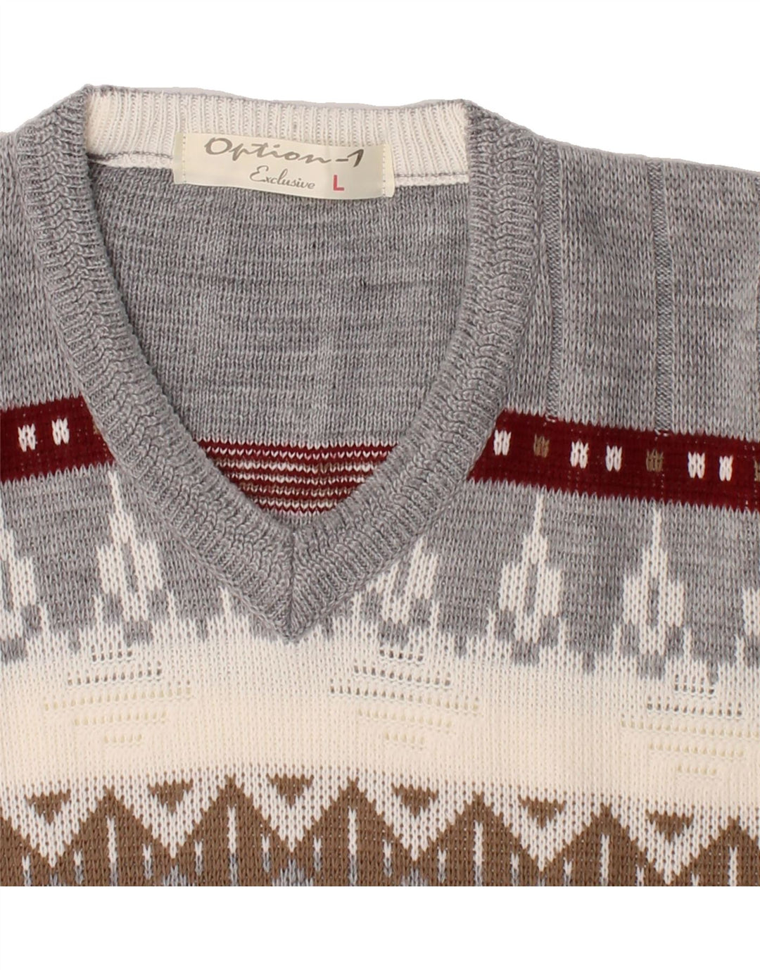 VINTAGE Mens V-Neck Jumper Sweater Large Grey Fair Isle Vintage Vintage and Second-Hand Vintage from Messina Hembry 
