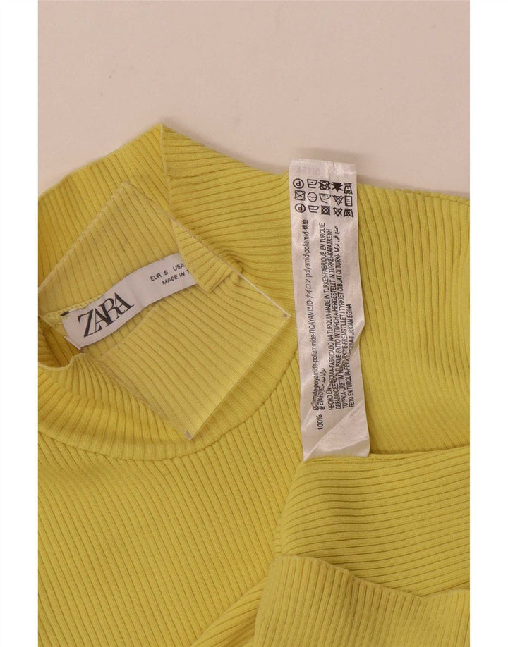 Zara Femme Top Manches Longues UK 8 Small Jaune Polyamide