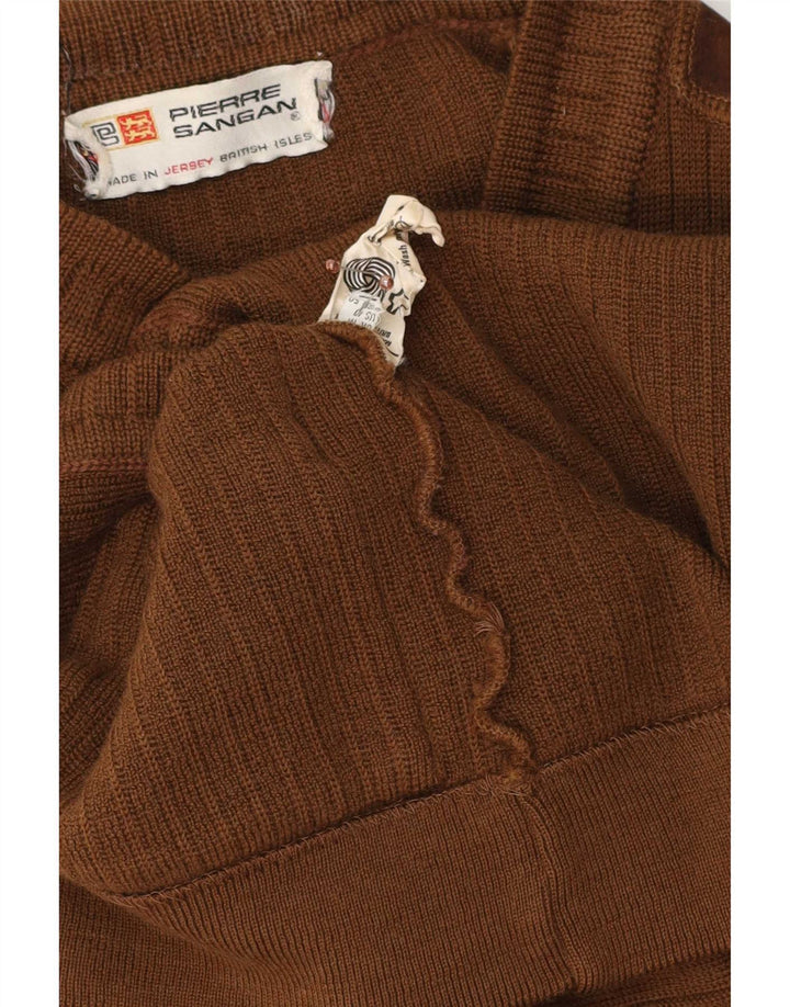 Pierre Sangan Pull Cardigan Homme Laine Marron Moyen