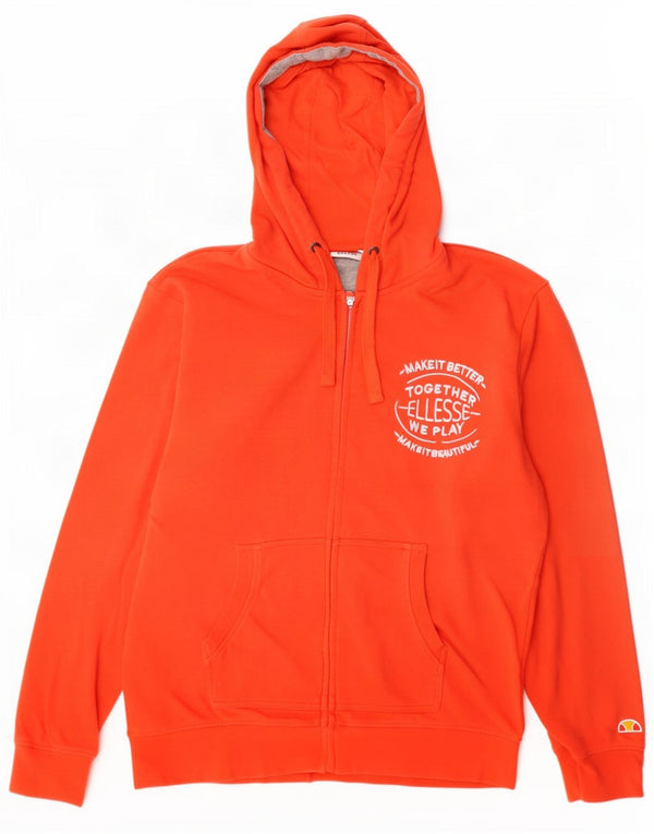 Ellesse Pull à capuche zippé graphique en coton orange moyen homme
